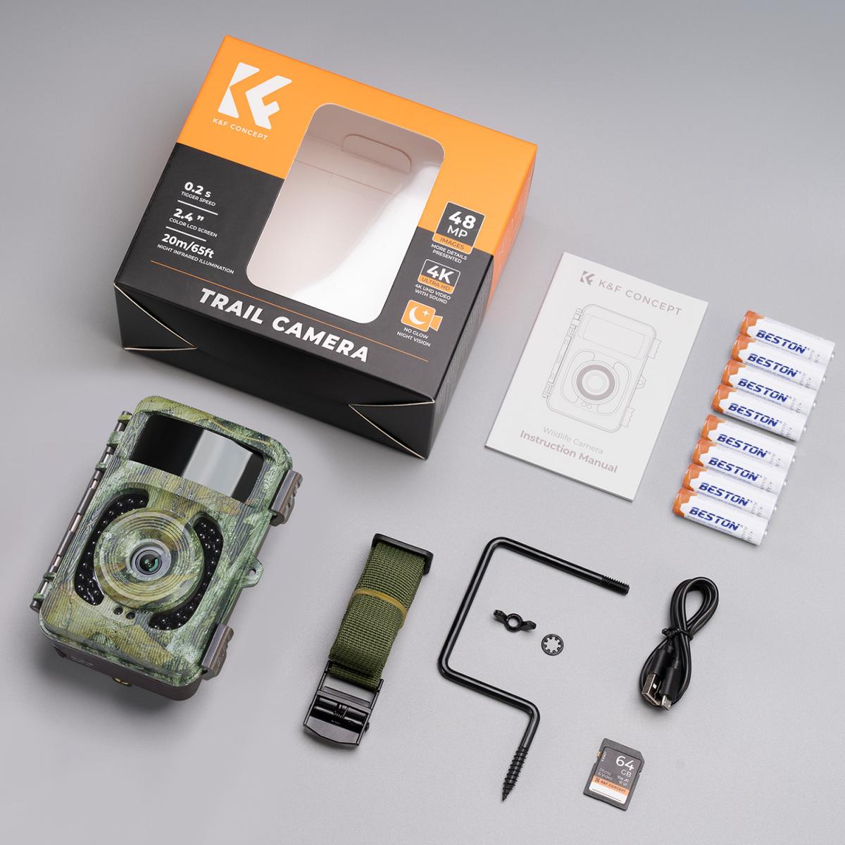 K&F Concept Wildlife Camera with Motion Sensor Night Vision Wide Angle ...