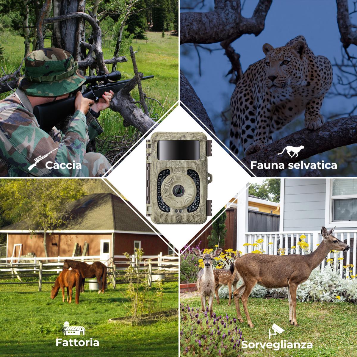 4K 48MP Wildlife Camera con sensore di movimento Visione notturna Obiettivo grandangolare 0.2s Trigger Speed 2s Intervallo PIR IP66 Impermeabile con scheda SD da 64 GB e 8 batterie AA Bark Color