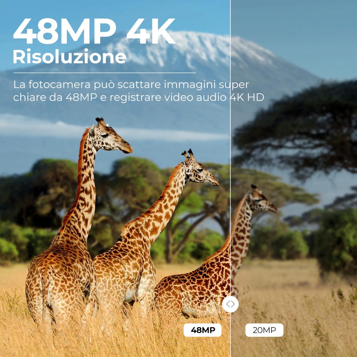 4K 48MP Wildlife Camera con sensore di movimento Visione notturna Obiettivo grandangolare 0.2s Trigger Speed 2s Intervallo PIR IP66 Impermeabile con scheda SD da 64 GB e 8 batterie AA Bark Color