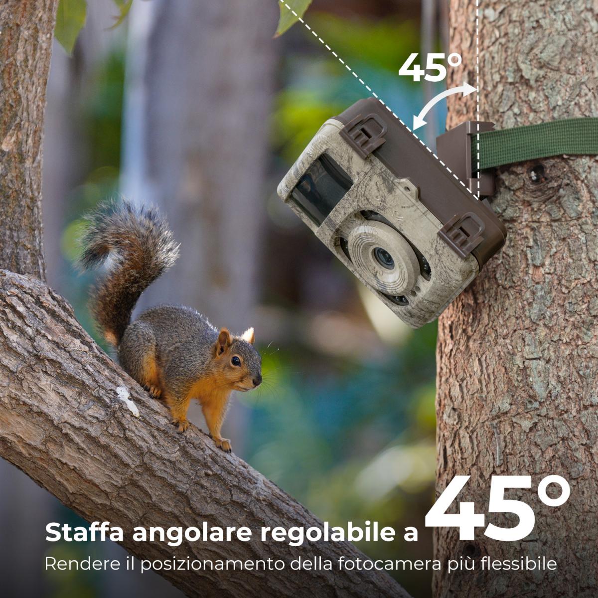 4K 48MP Wildlife Camera con sensore di movimento Visione notturna Obiettivo grandangolare 0.2s Trigger Speed 2s Intervallo PIR IP66 Impermeabile con scheda SD da 64 GB e 8 batterie AA Bark Color