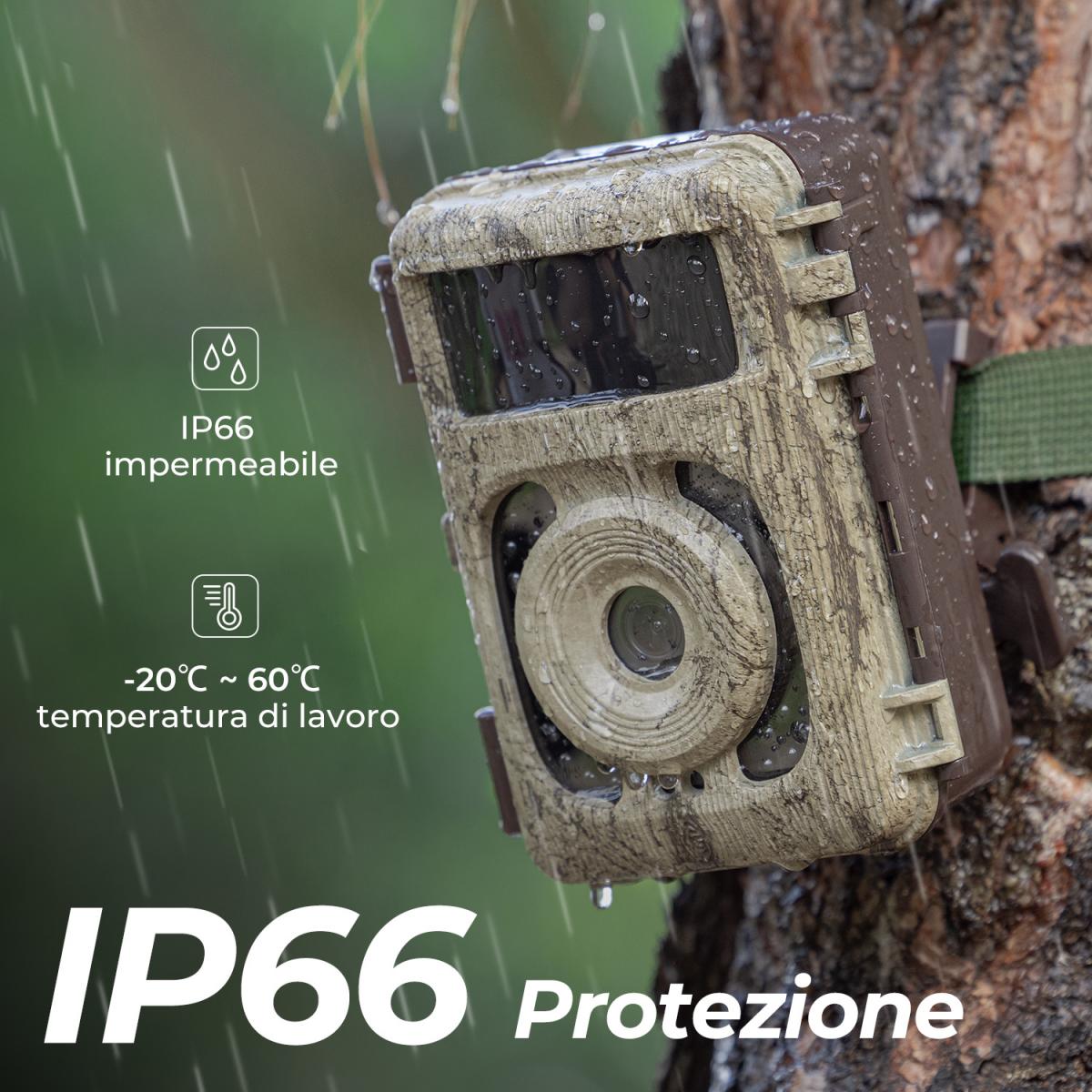 4K 48MP Wildlife Camera con sensore di movimento Visione notturna Obiettivo grandangolare 0.2s Trigger Speed 2s Intervallo PIR IP66 Impermeabile con scheda SD da 64 GB e 8 batterie AA Bark Color