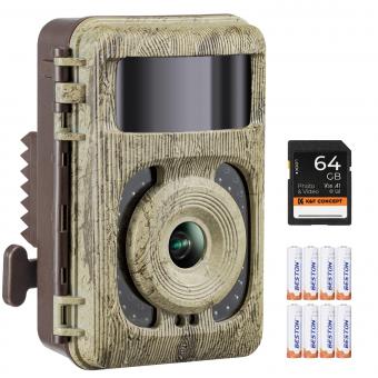 4K 48MP Wildlife Camera with Motion Sensor Night Vision Wide Angle Lens 0.2s Trigger Speed ​​2s PIR Interval IP66 Waterproof with 64GB SD Card and 8 AA Batteries Bark Color
