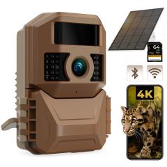 K&F Concept 4K 48MP WiFi Trail Camera 3W Solar Power Non-Stop, med 6000mA genopladeligt batteri og 64G SD-kort