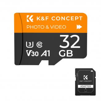 32G Micro SD Karte U3/V30/A1 mit Adapter Speicherkarte passend für Heimüberwachungskamera Jagdkamera und Fahrrekorder Speicherkarte K&F CONCEPT