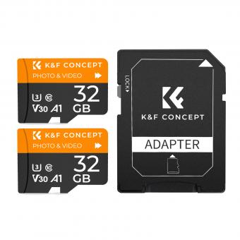 KF 32G Micro SD-Karte U3/V30/A1 mit Adapter 2 Packungen Speicherkarte geeignet für Heimüberwachungskamera Jagdkamera und Fahrrekorder Speicherkarte K&F CONCEPT