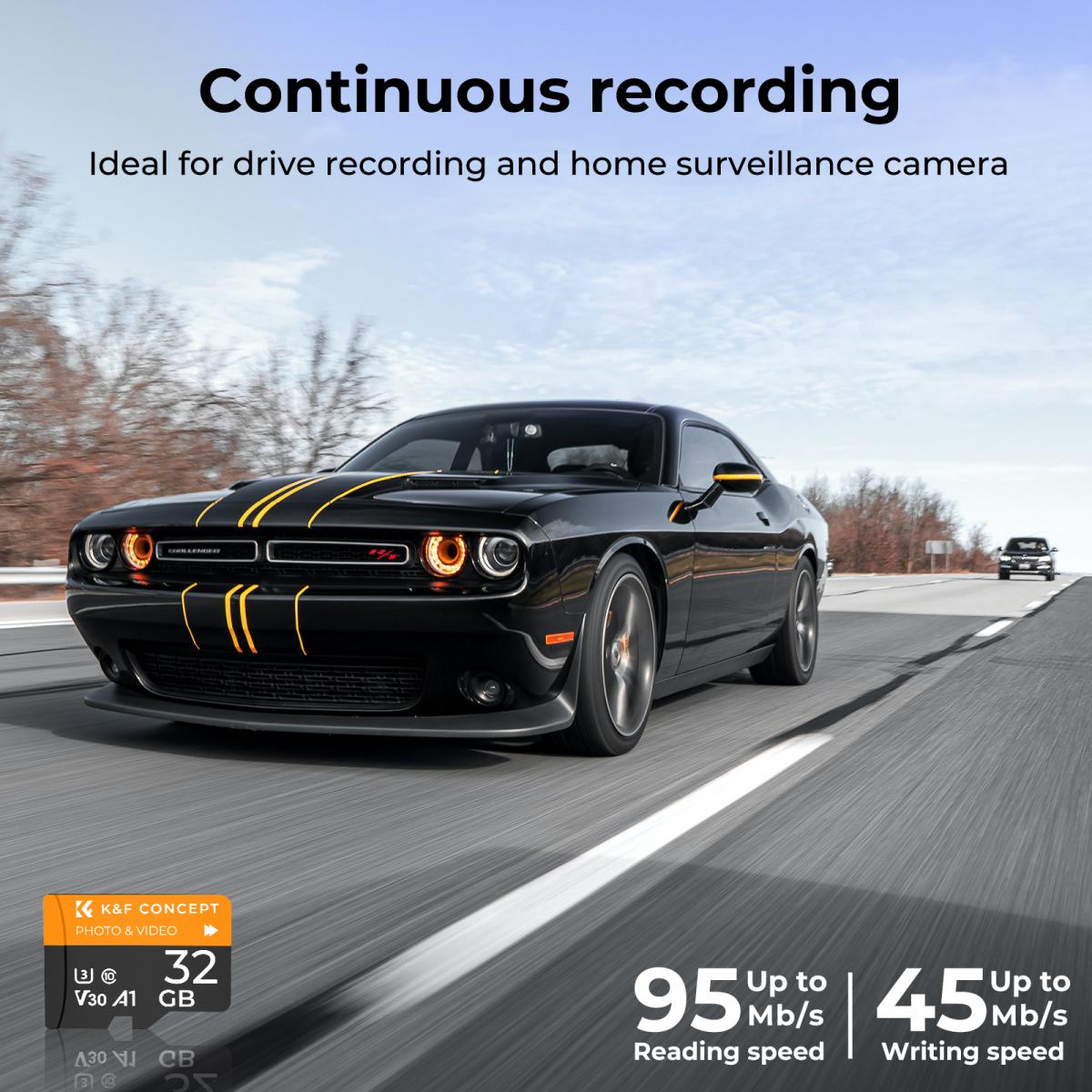32G micro SD-kort U3/V30/A1 med adapter 2 pakker minnekort egnet for hjemmeovervåkingskamera jaktkamera og kjøreopptaker minnekort K&F CONCEPT