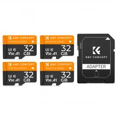 32G micro SD-kort U3/V30/A1 med adapter 4-pack minneskort lämpligt för hemövervakningskamera jaktkamera och körinspelare minneskort K&F CONCEPT