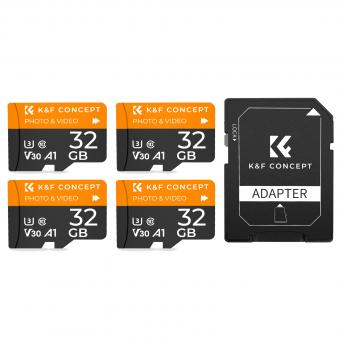 32G Micro SD-Karte U3/V30/A1 mit Adapter 4 Packungen Speicherkarte geeignet für Heimüberwachungskamera Jagdkamera und Fahrrekorder Speicherkarte K&F CONCEPT