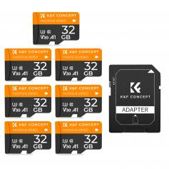 Carte Micro SD 32G U3/V30/A1 avec Adaptateur et Carte Mémoire Adaptée 7pcs pour Caméra de Surveillance, Caméra de Chasse et Dashcam