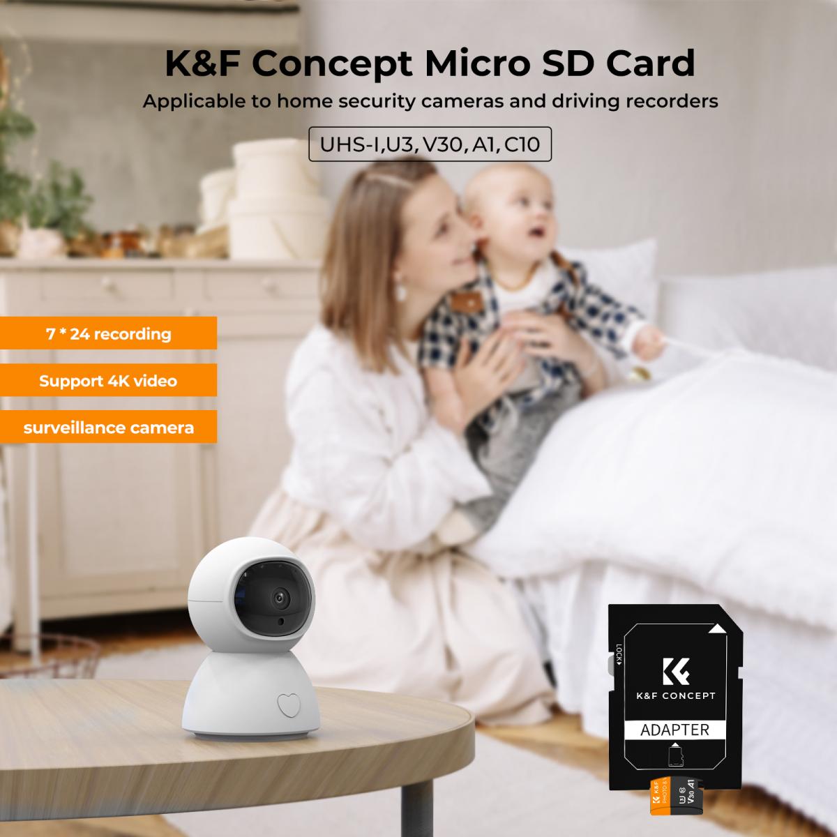 32G micro SD-kort U3/V30/A1 med adapter 7 pakker minnekort egnet for hjemmeovervåkingskamera jaktkamera og kjøreopptaker minnekort K&F CONCEPT
