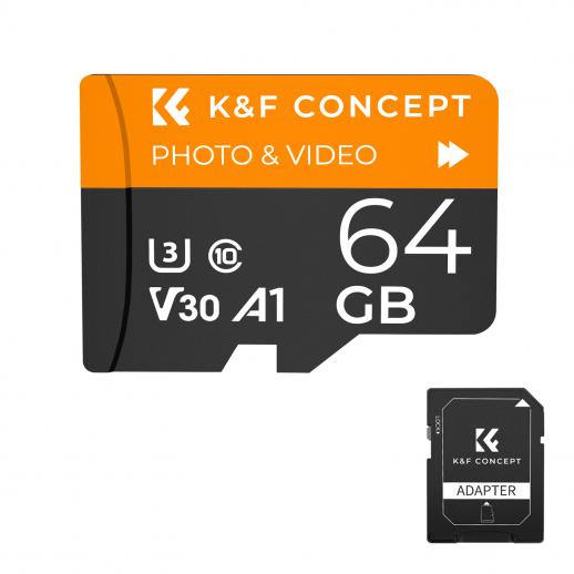 KF 64G Micro SD Karte U3/V30/A1 mit Adapter Speicherkarte passend für Heimüberwachungskamera Jagdkamera und Fahrrekorder Speicherkarte K&F CONCEPT
