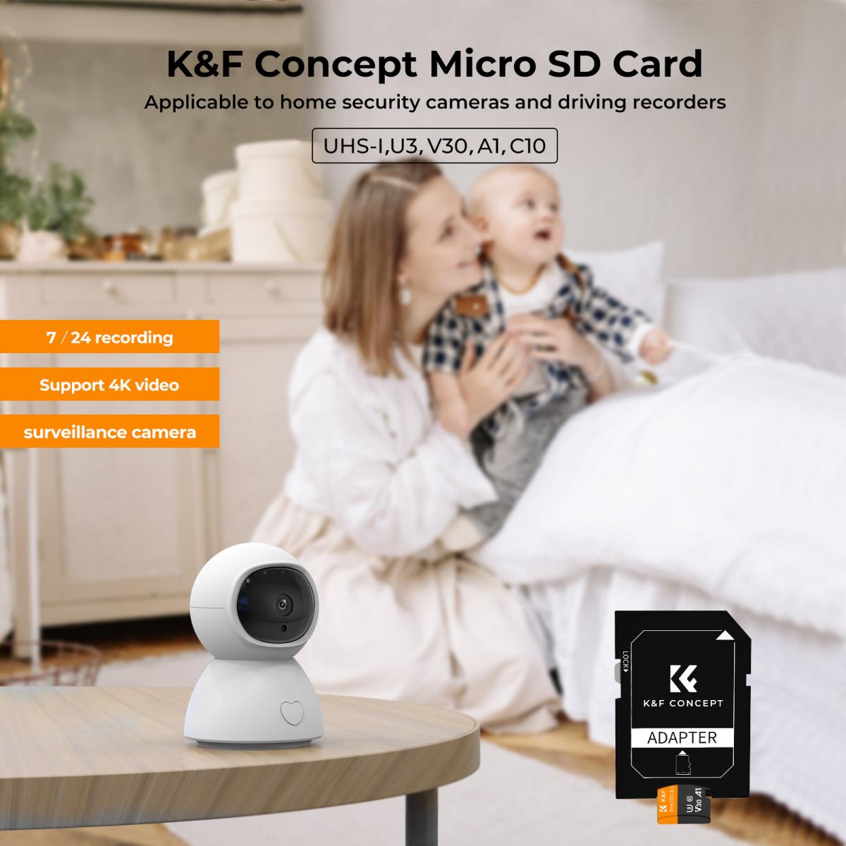 64 micro SD-kort U3/V30/A1 med adapterpakke med 2 minnekort for hjemmeovervåkingskameraer, jaktkameraer og dashbordkameraer