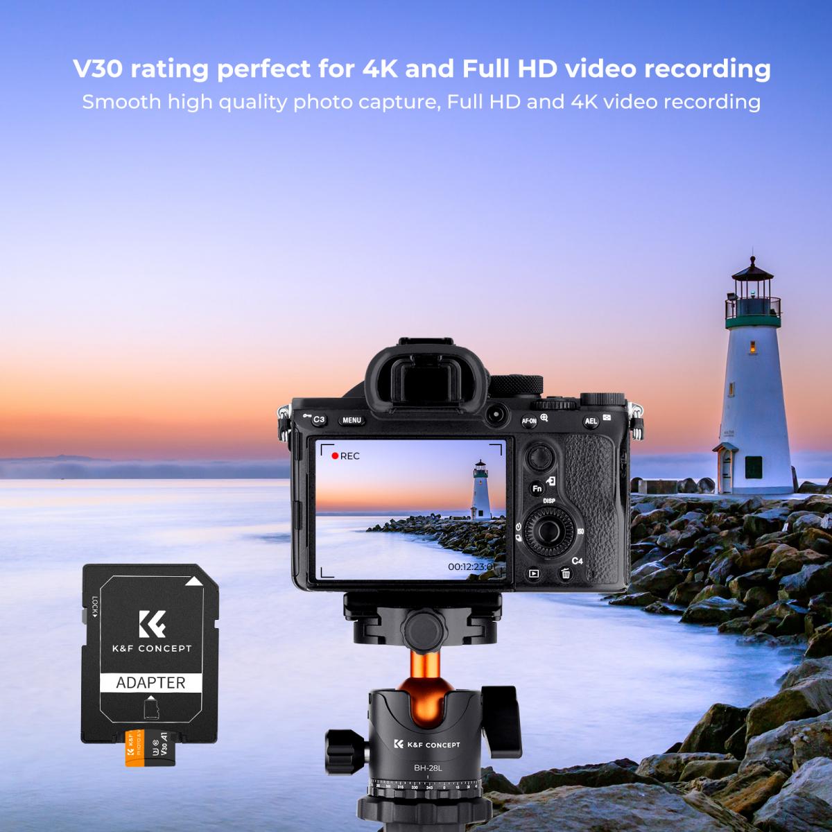 64G micro SD-kort U3/V30/A1 med adapter 4 pakker minnekort egnet for hjemmeovervåkingskamera jaktkamera og kjøreopptaker minnekort K&F CONCEPT