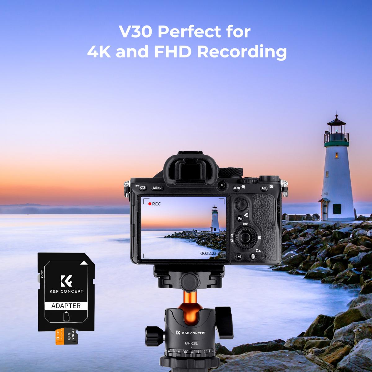 64G micro SD-kort U3/V30/A1 med adapter 7 pakker minnekort egnet for hjemmeovervåkingskamera jaktkamera og kjøreopptaker minnekort K&F CONCEPT