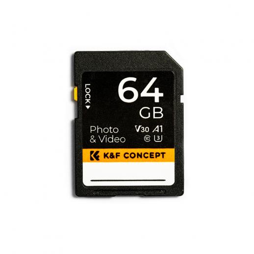 Carte mémoire de caméra de suivi K&F CONCEPT 64 Go U3 V30 vitesse de lecture jusqu'à 90 Mo/s, 4K UHD pour appareils photo numériques et appareils SDXC