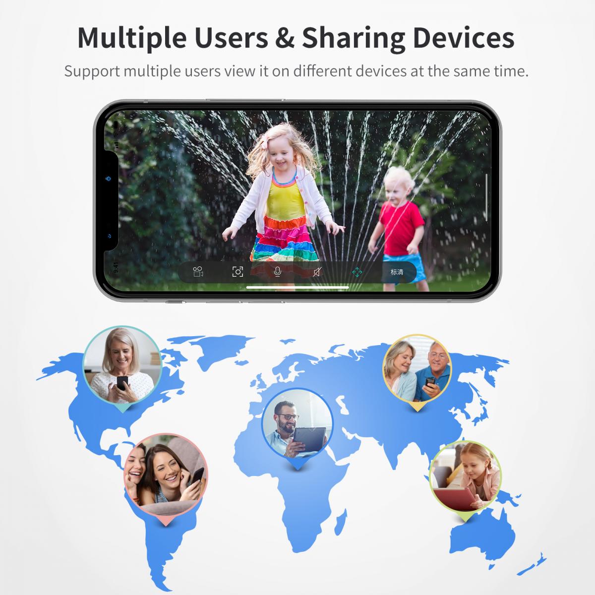 2PCS Solar Powered Wireless Security Camera 1080P with Audio & Light