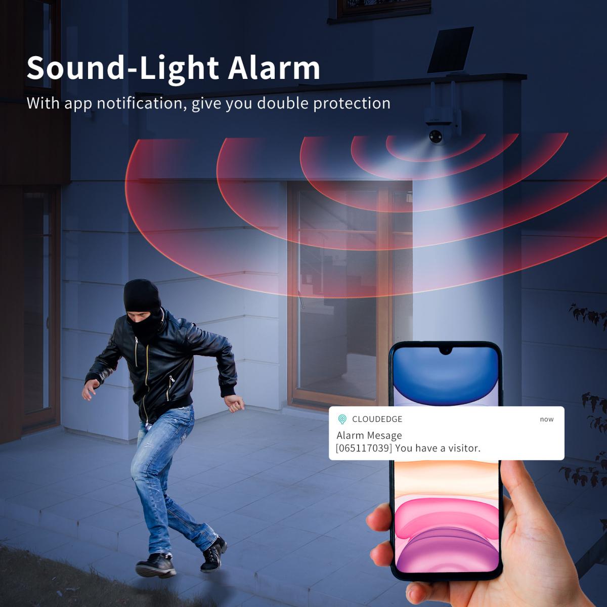 2PCS Solar Powered Wireless Security Camera 1080P with Audio & Light