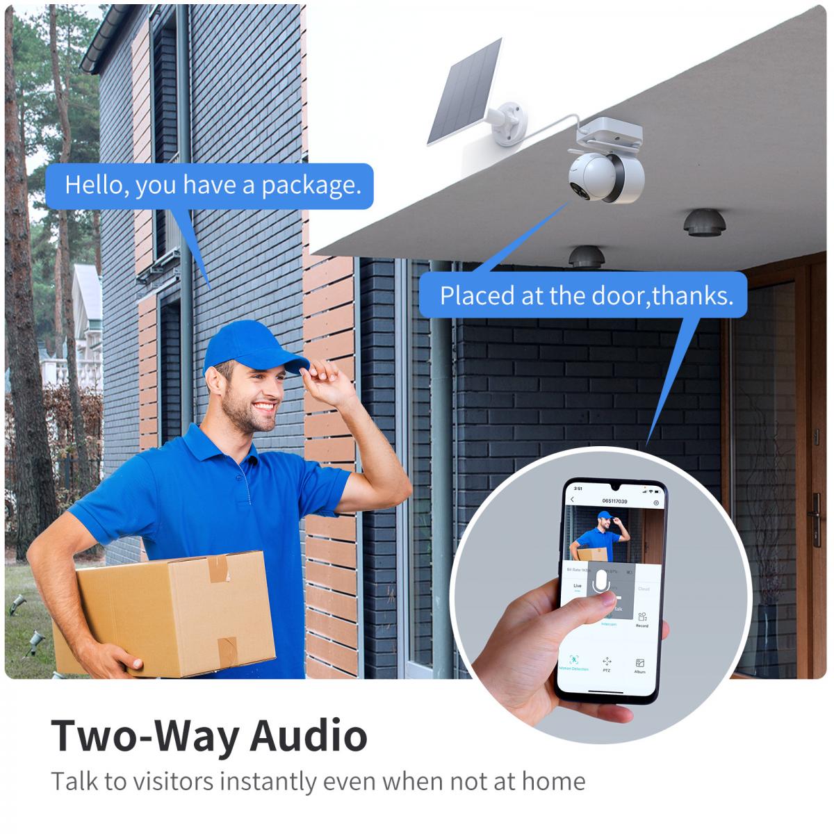 2PCS Solar Powered Wireless Security Camera 1080P with Audio & Light