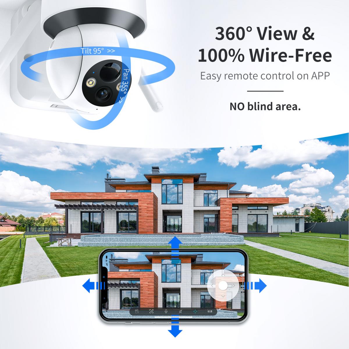 2PCS Solar Powered Wireless Security Camera 1080P with Audio & Light