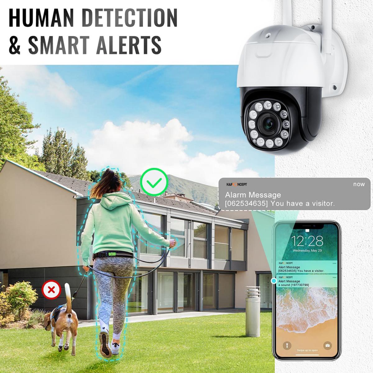 [4X optisk zoom] Lad opp strømsikkerhetskamera PTZ Outdoor for hjemmesikkerhet med menneskelig deteksjon Autosporing-EU-standard