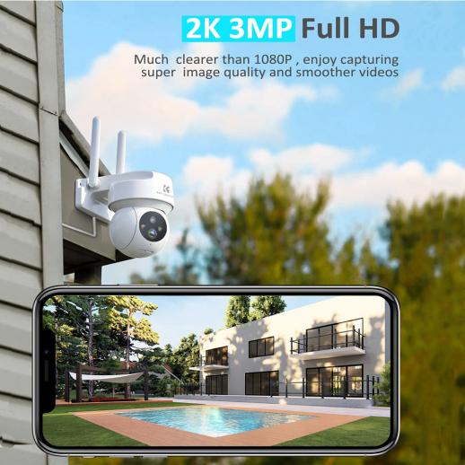 Cámara de seguridad 2K WiFi para exteriores, lente dual ultra gran angular  de 180°, cámara de vigilancia inalámbrica HD de 4 MP, WiFi de 2.4 GHz