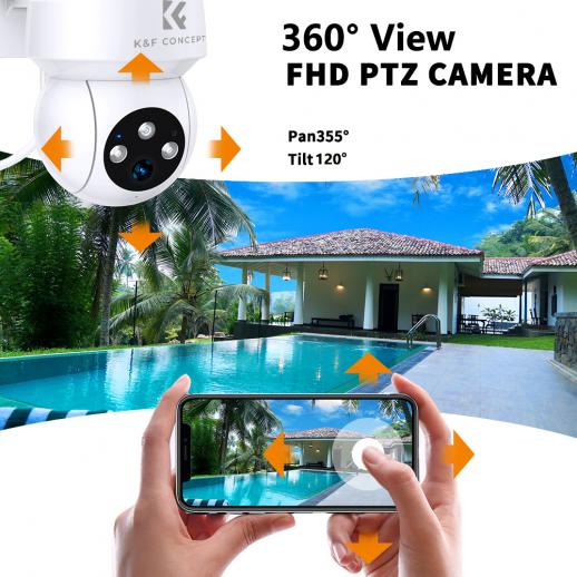 Caméra de Sécurité Extérieure Filaire sans Fil à Énergie 1080P avec avec  Suivi Automatique, Audio Bidirectionnel,Vision Nocturne Couleur - K&F  Concept