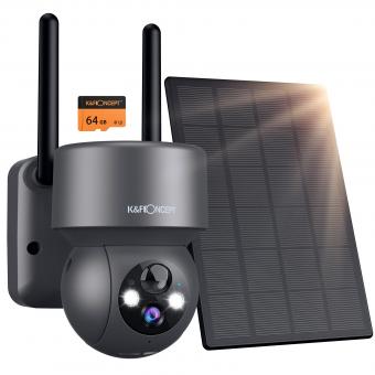 1080P Solar IP Cámara Sin Cables Audio Bidireccional Detección de Movimiento PIR con Tarjeta de Memoria 64G - Negro
