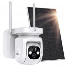 K&F CONCEPT Überwachungskamera Aussen Akku, 2K Full HD mit Solarpanel, 355°/120° Schwenkbar PTZ WLAN Kamera Outdoor, Spotlight, PIR Erkennung, Farbige Nachtsicht, 2-Wege-Audio, IP66