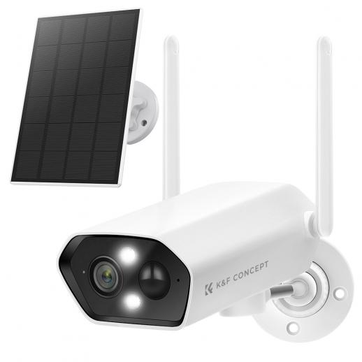 K&F Concept videocamera sorveglianza,Telecamera di sicurezza con pannello solare spotlight risoluzione 2K wireless 2.4GHz WiFi