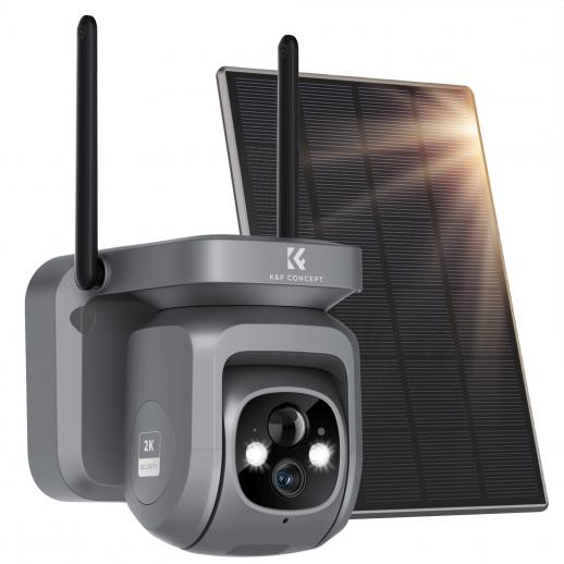 K&F CONCEPT WiFi Outdoor Security Camera Dome 3W Solar High Capacity Battery, PIR Human Sensor + AI Human Detection + Sound & Light Alarm, with 3m Extension Cable