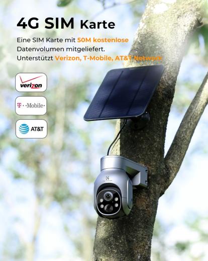 COOAU 2K LTE Caméra 4G Autonome Surveillance Extérieure Sans Fil