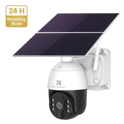 Gravação contínua 24 * 7 Sistema de câmera de segurança solar 4G 4G sem fio LTE cctv câmera solar PIR sensor humano + áudio bidirecional Bateria embutida 28800mAh 2K Visão noturna infravermelha 20m / 66 pés Versão UE