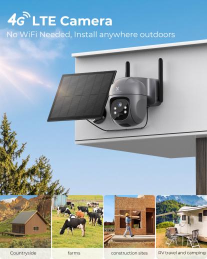 Cámara al aire libre 4g, con tarjeta sim, 2k 4mp sin energía solar wifi,  plataforma inalámbrica en la nube de 360 ° - K&F Concept