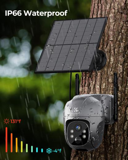 2K Cámara de Vigilancia 4G LTE Exterior Batería Solar Inalámbrica, PIR  Detección de Movimiento, Visión Nocturna, IP66 Impermeable con Cable 2m