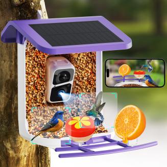 Mangeoire à oiseaux intelligente avec caméra, caméra solaire sans fil  d'observation des oiseaux caméra de surveillance de la mangeoire à oiseaux  HD, étanche, caméra panoramique 360 extérieure (bleu)