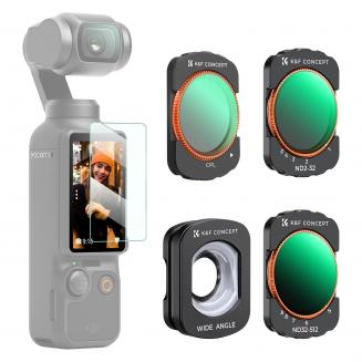 K&F Concept Obiettivo Variabile ND&CPL&Grandangolare Compatibile con DJI Osmo Pocket 3, Kit di 4 Lenti Grandangolari Polarizzanti a Densità Neutra ND2-32 ND32-512, Vetro Ottico HD K&F Concept Obiettivo Variabile ND&CPL&Grandangolare Compatibile con DJI Osmo Pocket 3, Kit di 4 Lenti Grandangolari Polarizzanti a Densità Neutra ND2-32 ND32-512, Vetro Ottico HD