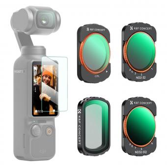 K&F Concept Magnetic Variable ND&CPL& Black Diffusion 1/4 Filter Set for DJI Osmo Pocket 3 Creator Combo Accessories - 4 Pack CPL Black Diffusion 1/4 ND2-32(1-5 Stop) ND32-512(5-9 Stop) Filters