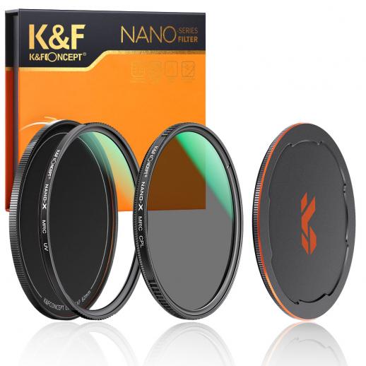82mm 2 in 1 Filter Kit  MCUV+CPL Filters, HD/Waterproof/Scratch-resistant/Anti-reflection, with Upper and Lower Metal Lens Caps & Storage Bag
