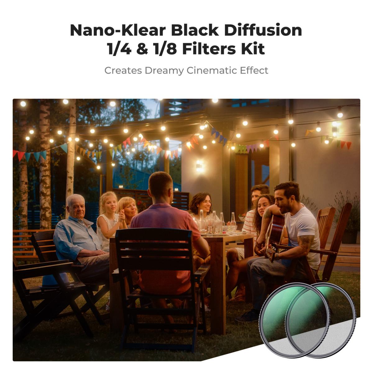 55mm Siyah Sis 1/4 + 1/8 Filtreler Kiti Siyah Difüzyon Sinematik Efekt Filtreleri Kamera Lensi Nano K Serisi için Çok Katmanlı Kaplamalı Set
