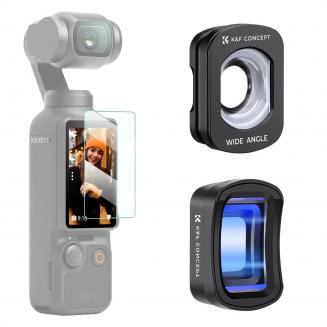 K&F Concept magnetisk linsesett kompatibelt med DJI Osmo Pocket 3 Creator Combo-tilbehør, vidvinkel 1,2x anamorfisk linse, utvidet synsfelt på 112°, 1,2x klemfaktor med blå stripeeffekt for kameralinser