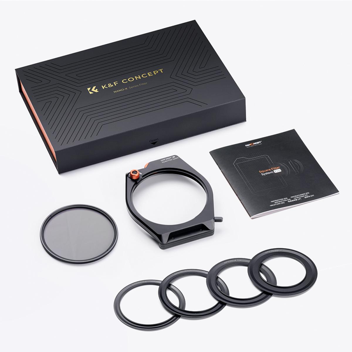 K&F Concept 100 mm Pro square filter system with 95 mm CPL filter and