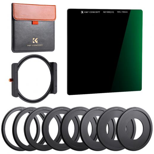 SN25T1 ND1000 Square Filter 100x100mm + Metal Holder + 8pcs Adapter Rings For DSLR