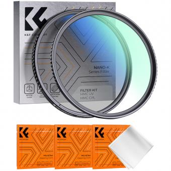 Kit de Filtres UV + CPL 67mm Filtre anti-UV de Protection et Filtre Polarisant Circulaire avec 18 Couches de Nano-revêtement et 3 Chiffons de Nettoyage - Série Nano-K