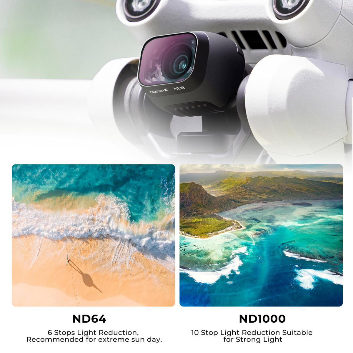 DJI Drone Mini3 Pro filtersett (ND4 + ND8 + ND16 + ND32 + ND64 + ND1000) med ensidig antirefleks grønn film og et sett med padler for Mini3