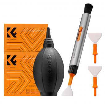 K&F Concept Camera Cleaning Kit, 6 in 1 with Vacuum Cleaning Cloth*2, Replaceable Cleaning Pen, Full Frame Cleaning Wand*2, Silicone Black Air Blow for Canon Nikon Cameras Cleaning Tool Accessories