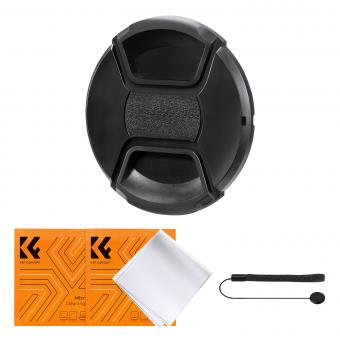 77mm Center Pinch Lens Cap Ordinary Lens Cap with String (No String)*1+Vacuum Cleaning Cloth*2+Digital Camera Anti-lost String*1, 4 in 1 Set