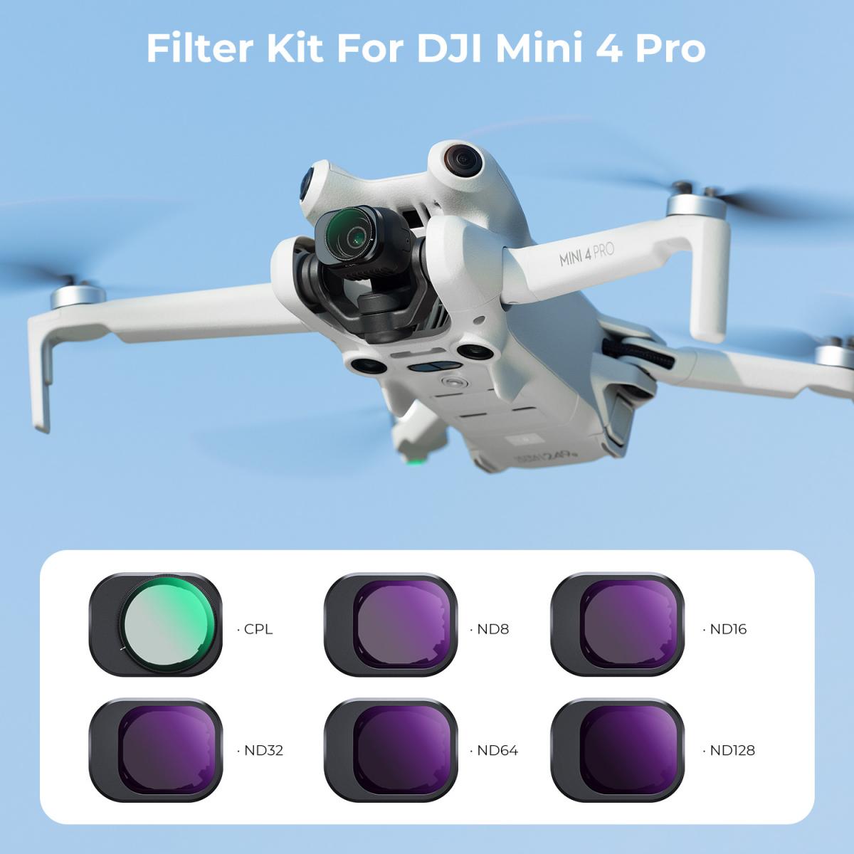 K&F Concept Mini 4 Pro ND Filterset + Polarisatiefilter 6 Stuks CPL + ND8 + ND16 + ND32 + ND64 + ND128 Filter Compatibel Met DJI Mini 4 Pro