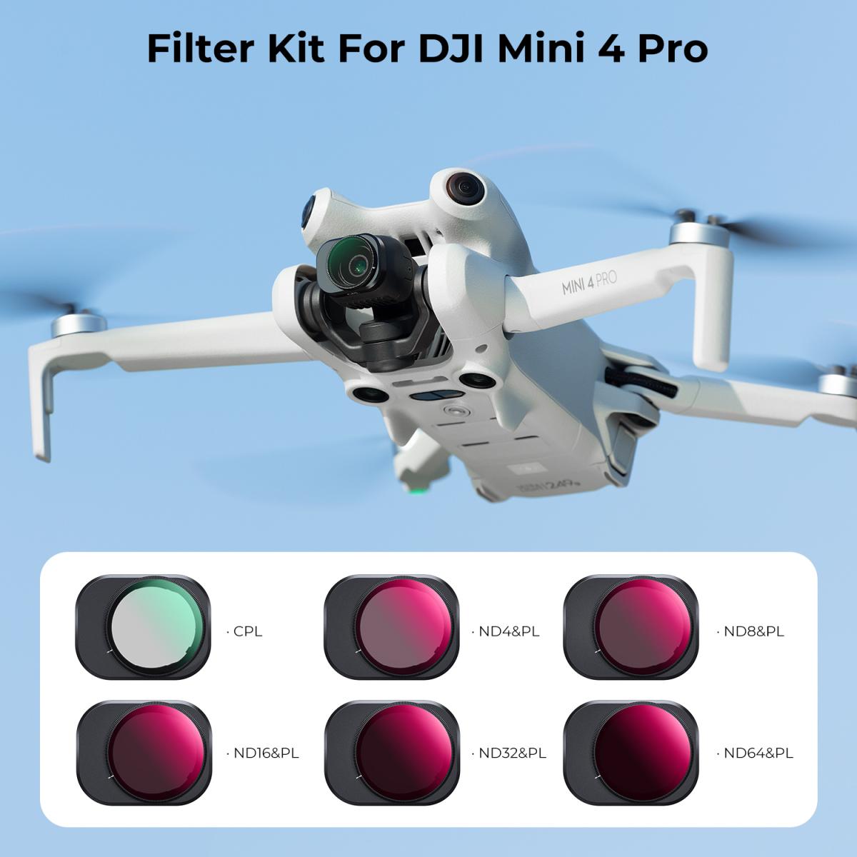 K&F Concept Mini 4 Pro Bright Day ND / PL 6 Stuks Filter CPL +  ND4 & PL + ND8 & PL + ND16 & PL + ND32 & PL + ND64 & PL Filter Compatibel met DJI Mini 4 Pro