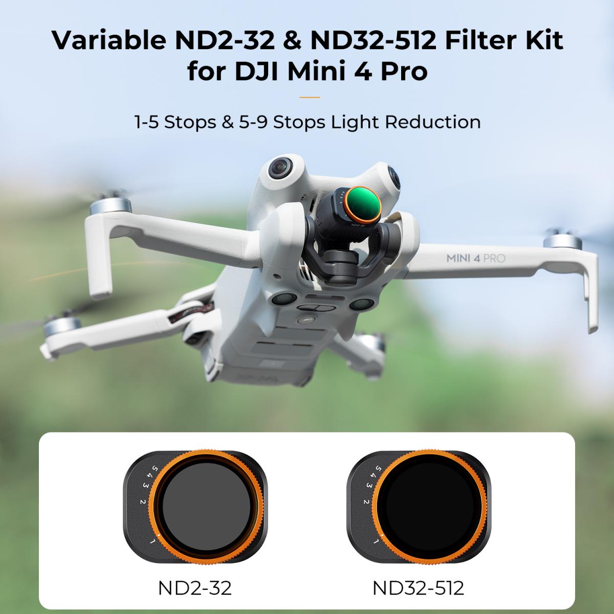 K&F Concept Variable ND Lens Filter Kits For DJI Mini 4 Pro 2 Pack ND2-32 (1-5 Stops)+ND32-512 (5-9 Stops) with 28 Layers of Nano-coating