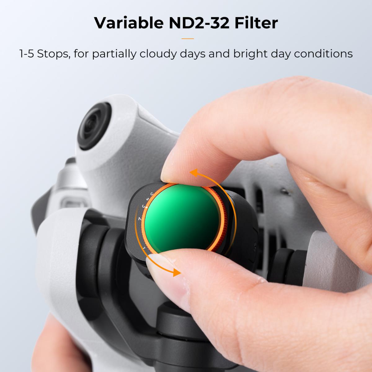 K&F Concept Variable ND Lens Filter Kits For DJI Mini 4 Pro 2 Pack ND2-32 (1-5 Stops)+ND32-512 (5-9 Stops) with 28 Layers of Nano-coating